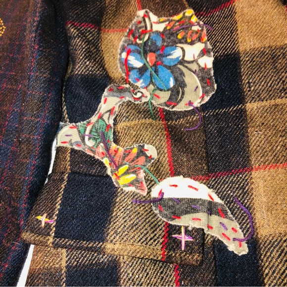 Raw7 Lorelai Gilmore Plaid Skull Rhinestone Wool Tweed Patchwork Blazer Jacket - Picture 6 of 15
